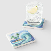 Kai Aloha Insel Wasserfarbenwelle Steinuntersetzer (Seitenansicht)