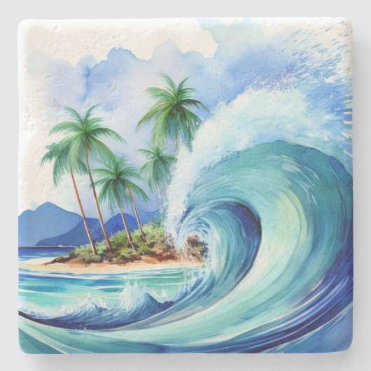 Kai Aloha Insel Wasserfarbenwelle Steinuntersetzer (Vorderseite)