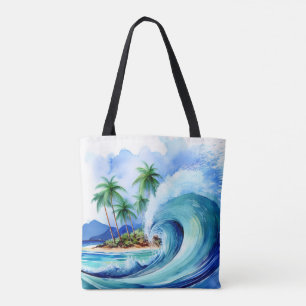 Kai Aloha Island Watercolor Wave Beach Bag Tasche