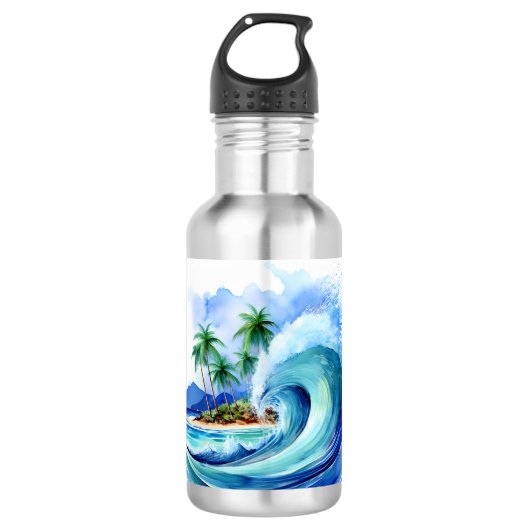 Kai Aloha Island Watercolor Wave Edelstahlflasche (Vorderseite)