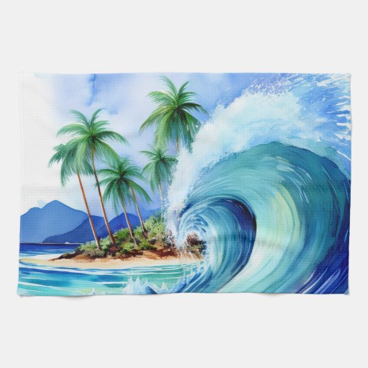 Kai Aloha Island Watercolor Wave Geschirrtuch (Horizontal)