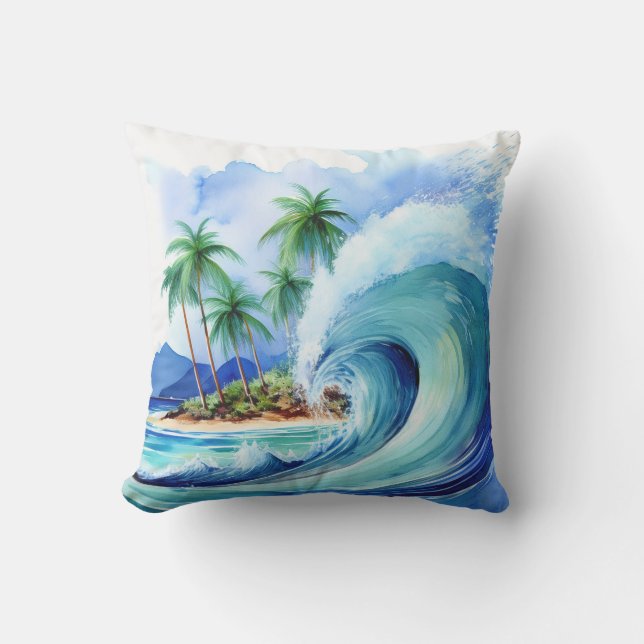Kai Aloha Island Watercolor Wave Kissen (Vorderseite)