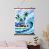 Kai Aloha Island Watercolor Wave Wandteppich Mit Holzrahmen (Schlafzimmer)