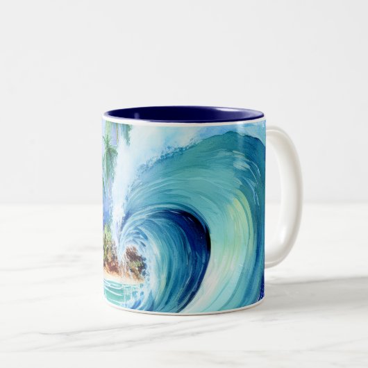 Kai Aloha Island Watercolor Wave Zweifarbige Tasse (VorderseiteRechts)