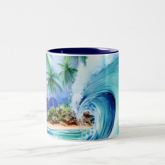 Kai Aloha Island Watercolor Wave Zweifarbige Tasse (Mittel)