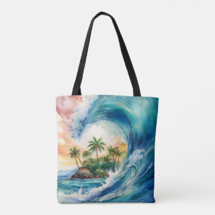 Kai Aloha Motu Watercolor Wave Beach Bag Tasche