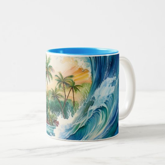 Kai Aloha Motu Watercolor Wave Zweifarbige Tasse (VorderseiteRechts)