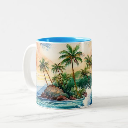 Kai Aloha Motu Watercolor Wave Zweifarbige Tasse (Vorderseite Links)