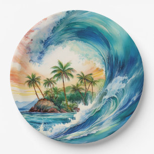 Kai Aloha Motu Watercolor-Welle Pappteller