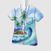 Kai Aloha Palms Watercolor Wave Aloha Shirt Ornament (Vorderseite)
