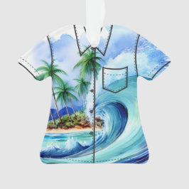Kai Aloha Palms Watercolor Wave Aloha Shirt Ornament
