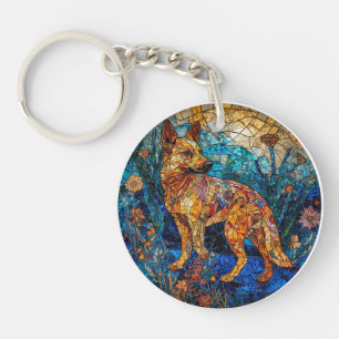 Kai Ken Hund Buntglas-Kunstwerk Schlüsselanhänger