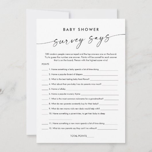 KAIA Baby Showumfrage sagt Spielkarte Einladung (Vorderseite)