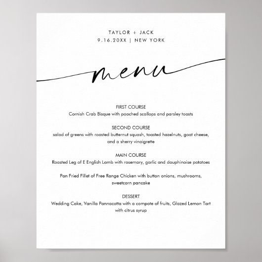 KAIA Minimalistisch Wedding Menu Sign Poster (Vorne)