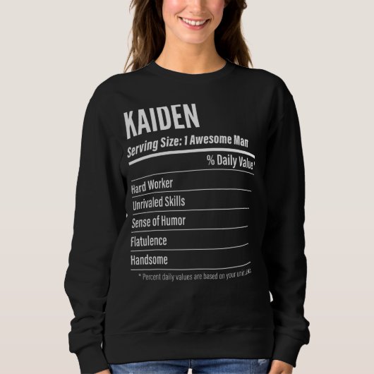 Kaiden Serving Size Nutrition Label Calories Sweatshirt (Vorderseite)
