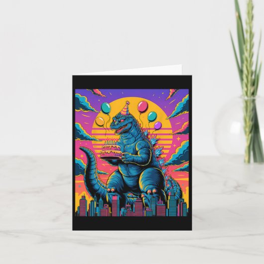 Kaiju Birthday Lloon und Cake Monster Movie Bday D Karte (Vorderseite)