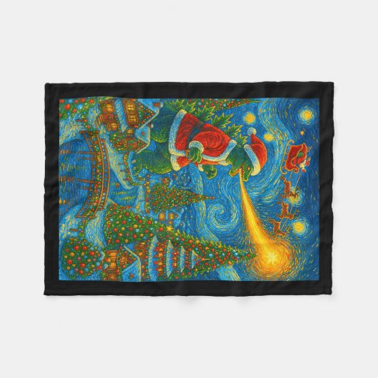 Kaiju Christmas Van Gogh Starry Night Japanese Mon Fleecedecke (Vorderseite (Horizontal))