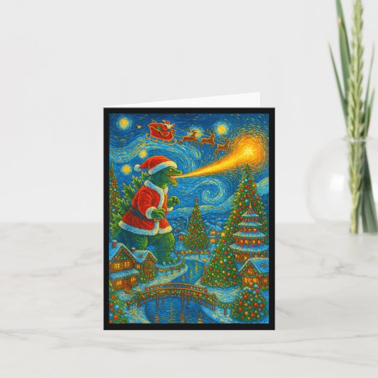 Kaiju Christmas Van Gogh Starry Night Japanese Mon Karte (Vorderseite)