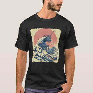 Kaiju Einhorn Große Welle vor Kanagawa Japanische  T-Shirt
