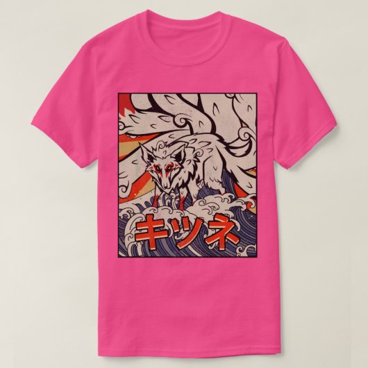 Kaiju Kitsune Nine Tails Fox Great Wave Off Kanag T-Shirt (Design vorne)