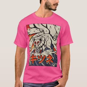 Kaiju Kitsune Nine Tails Fox Great Wave Off Kanag T-Shirt