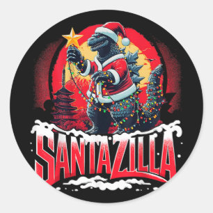 Kaiju Weihnachten Santazilla japanisches Monster D Runder Aufkleber