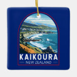 Kaikoura Neuseeland Reisen Vintag Keramikornament<br><div class="desc">Kaikoura retro Vektor Reise Design. Kaikoura ist eine Küstenstadt auf der Südinsel Neuseelands. Es ist bekannt für seine reichhaltige Tierwelt und die Population der Spermien.</div>
