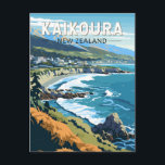 Kaikoura Neuseeland Reisen Vintag Postkarte<br><div class="desc">Kaikoura retro Vektor Reise Design. Kaikoura ist eine Küstenstadt auf der Südinsel Neuseelands. Es ist bekannt für seine reichhaltige Tierwelt und die Population der Spermien.</div>