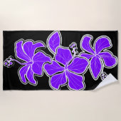 Kailua Hibiskus Hawaiian Engineered Floral -Lila Strandtuch (Vorderseite)