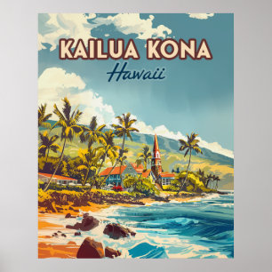 Kailua Kona Hawaii Big Island Beach Vintag Poster