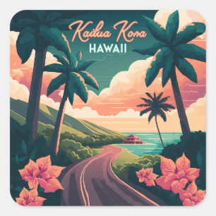 Kailua Kona Hawaii Big Island Sonnenuntergang Retr Quadratischer Aufkleber