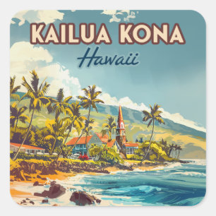 Kailua Kona Hawaii Big Island Strand Vintage Quadratischer Aufkleber
