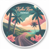 Kailua Kona Hawaii Big Island Sunset Retro Aufkleber (Vorderseite)