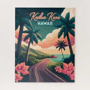 Kailua Kona Hawaii Big Island Sunset Retro Puzzle