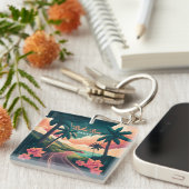 Kailua Kona Hawaii Big Island Sunset Retro Schlüsselanhänger (Vorderseite rechts)