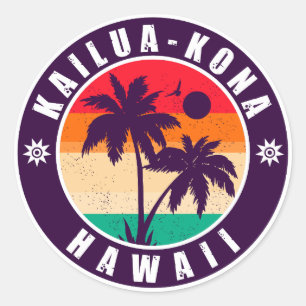 Kailua-Kona Hawaii Retro Palmen 60er Souvenirs Runder Aufkleber