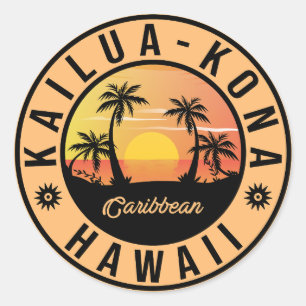 Kailua Kona Hawaii Retro-Sonnenuntergang 60er Souv Runder Aufkleber