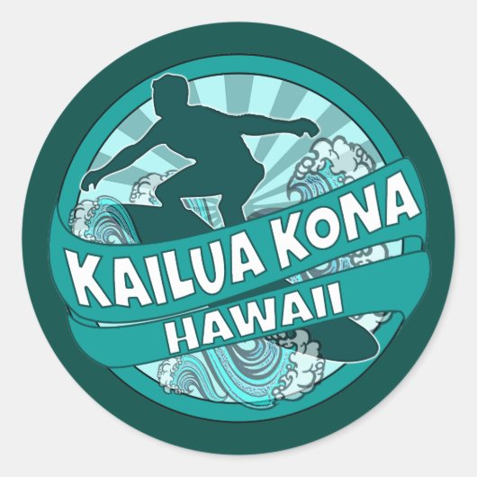 Kailua Kona Hawaii teal-Logo-Aufkleber Runder Aufkleber (Vorderseite)