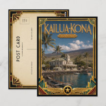 Kailua-Kona Hawaii Vintage Art Deco Goldenes Zeita