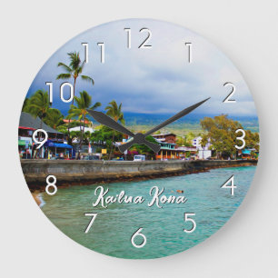 Kailua Kona Pier Hawaii Oil Paint Digital Art Große Wanduhr