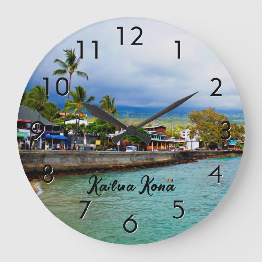 Kailua Kona Pier Hawaii Oil Paint Digital Art Große Wanduhr (Vorderseite)