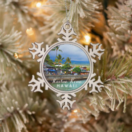 Kailua Kona Pier Hawaii Tropical Schneeflocken Zinn-Ornament