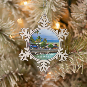 Kailua Kona Pier Hawaii tropisch Schneeflocken Zinn-Ornament