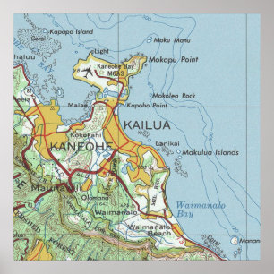 Kailua und Kaneohe Oahu Vintage Karte Poster