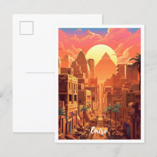 Kairo Ägypten Kunst Vintage Reiseillustration Postkarte