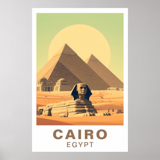 Kairo Ägypten Pyramiden & Sphinx Reise Retro Kunst Poster (Vorne)