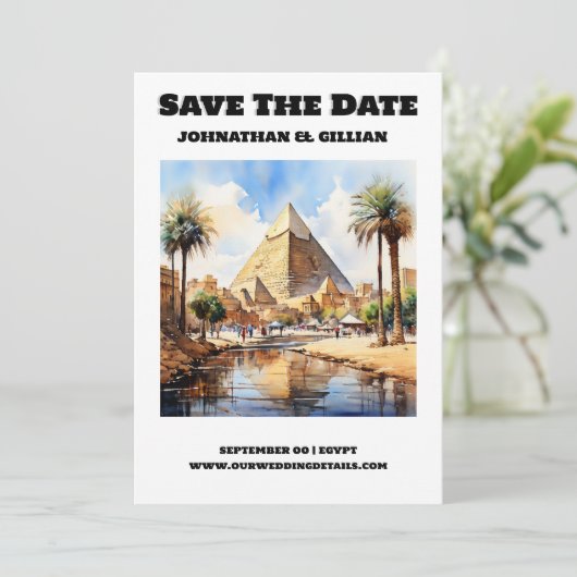 Kairo-Hochzeit in Urlaubsort Save the Date modern (Stehend Vorderseite)