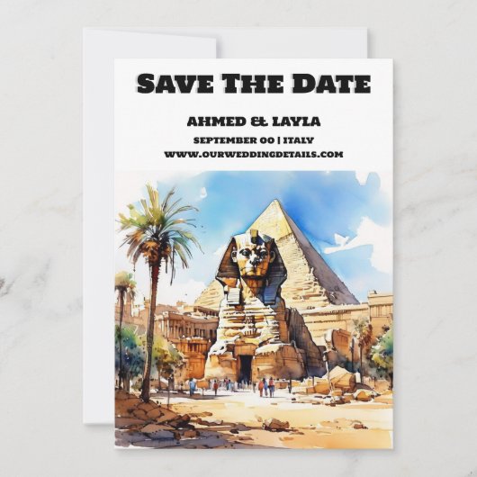 Kairo Hochzeit speichern das Datum Sphinx Pyramide Save The Date (Vorderseite)