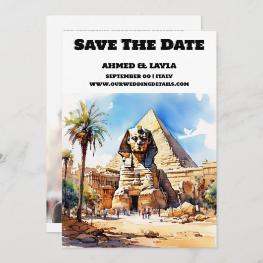 Kairo Hochzeit speichern das Datum Sphinx Pyramide Save The Date (Vorne/Hinten)