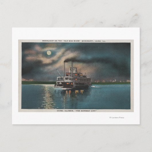 Kairo, IL - Nachtblick auf Dampfgarer auf Miss. Fl Postkarte (Vorderseite)